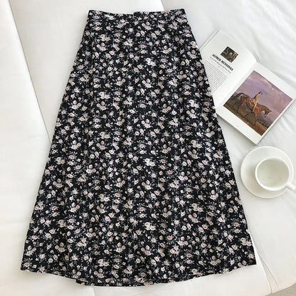 Korean Vintage Floral Slim Versatile High Waist Female Skirt