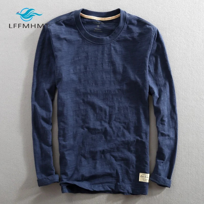 Vintage Bamboo Cotton Long Sleeve O-neck T-shirt: Men's Casual Spring/Autumn Fashion