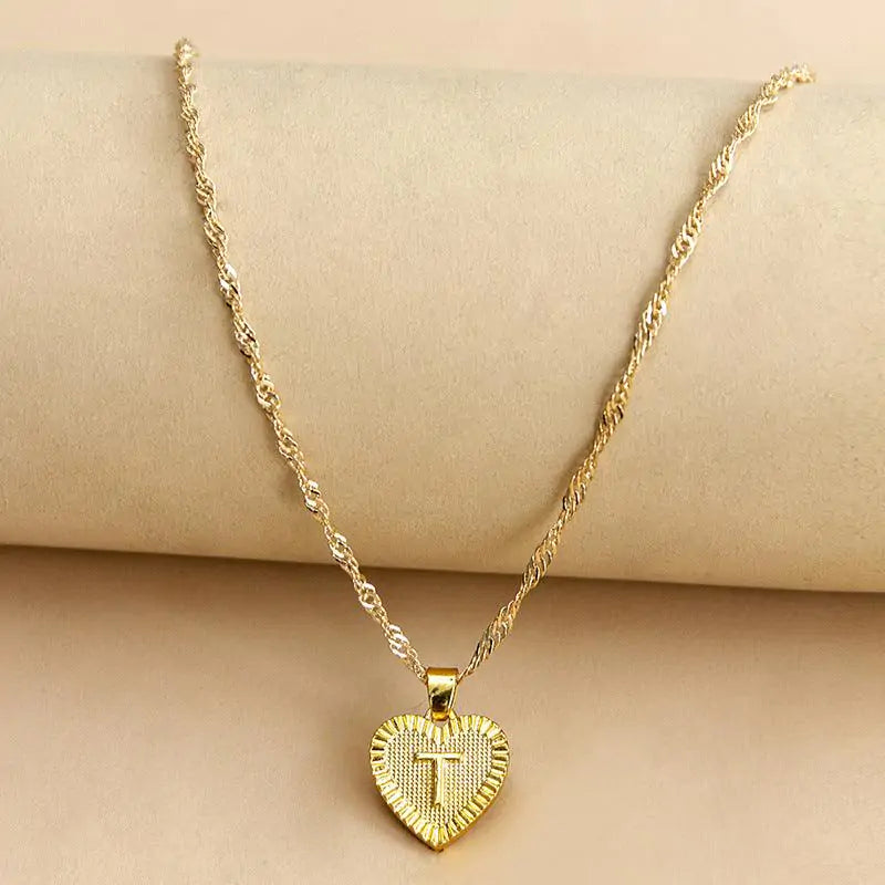 Initial Letter Heart Pendant Necklace