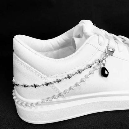 Double Layer Pearls Heart Shoe Buckles