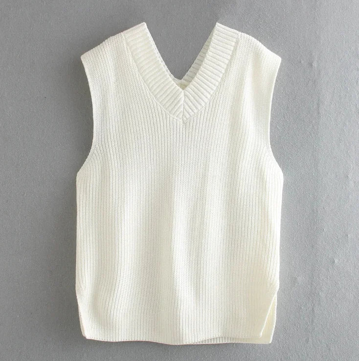 V-neck Knitted Sleeveless Vest