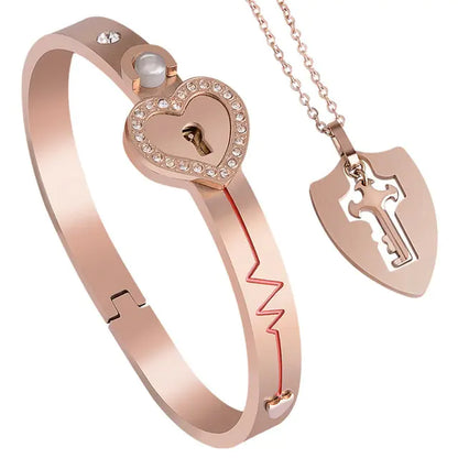 Stainless Steel Love Heart Lock Bangle Bracelet