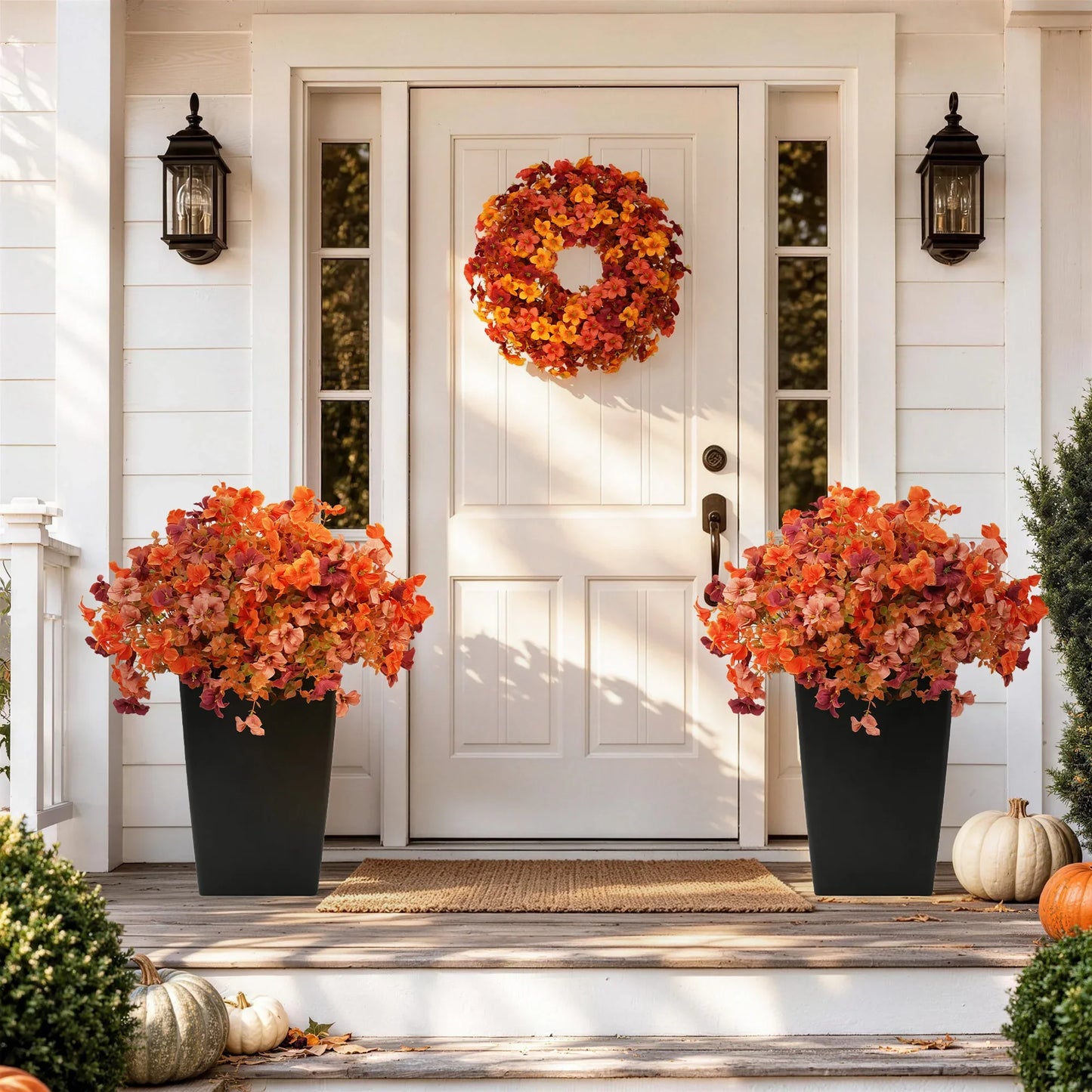 2-Pack 24" Faux Orange Daisy Flowers in Black Planters