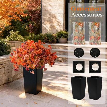 2-Pack 24" Faux Orange Daisy Flowers in Black Planters
