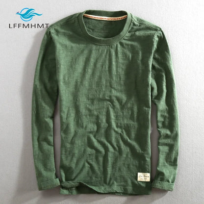 Vintage Bamboo Cotton Long Sleeve O-neck T-shirt: Men's Casual Spring/Autumn Fashion