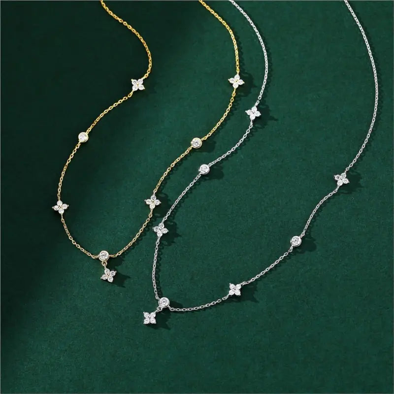 ANENJERY Inlaid Zircon Four-leaf Flower Chain Necklace for Women New Niche Light Luxury Hot Fashion collares choker Accessories