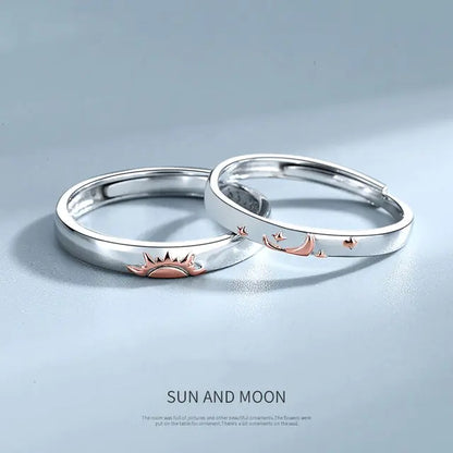 JWER Blue Drop Glaze Sun Moon Couple Rings