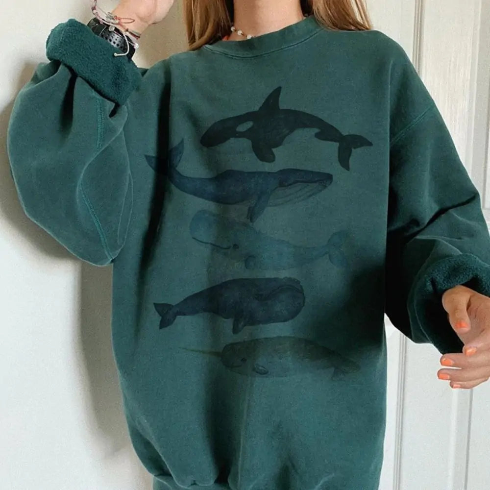 HipHop Ocean Whale Printed Hoodies