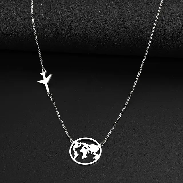 Stainless Steel Necklaces Airplane Globe Map Traveler Pendants Fashion