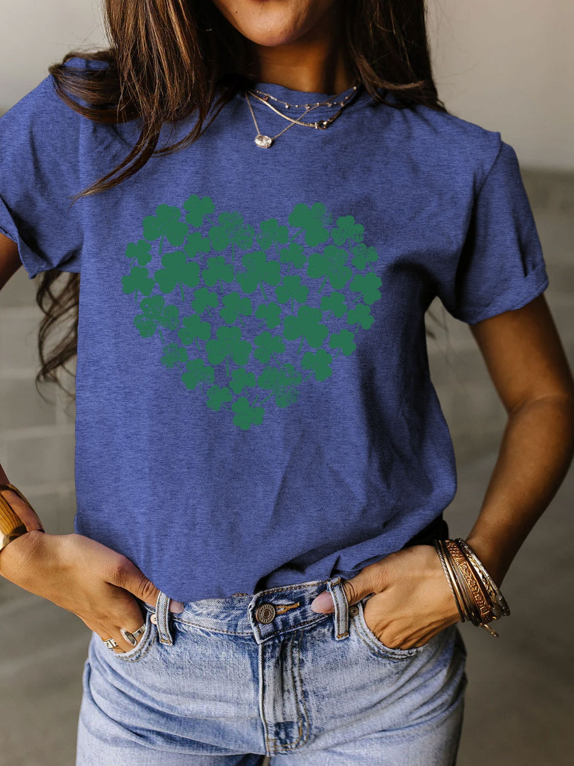 Full Size Lucky Clover Round Neck Short Sleeve T-Shirt