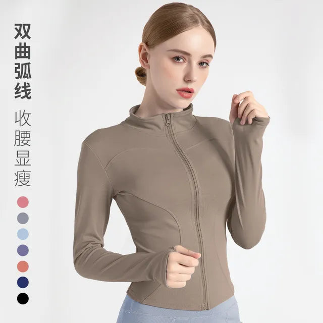 Long Sleeve Sports Jacket Women Zip Fitness Yoga Shirt