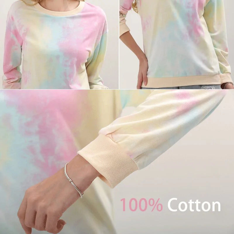 2020 Autumn Tie Dye Printed Hoodie Pullover Tops for Women