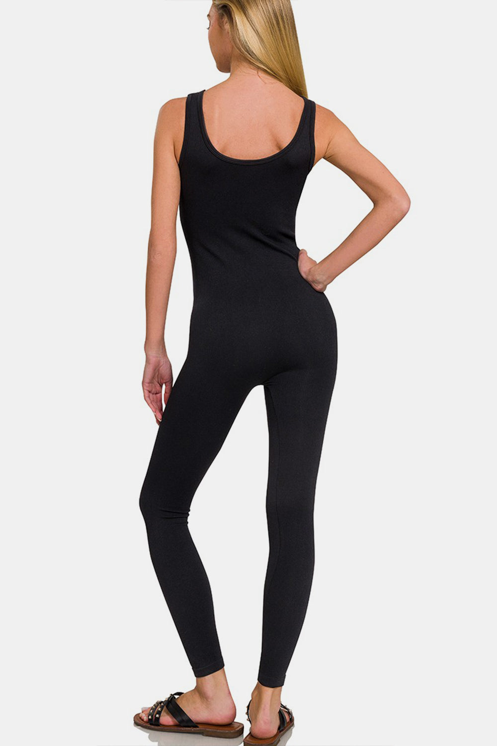 Zenana Ribbed Bra Padded Sports Seamless Jumpsuit