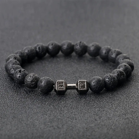 Natural Black Lava Stone Dumbbells Bracelet