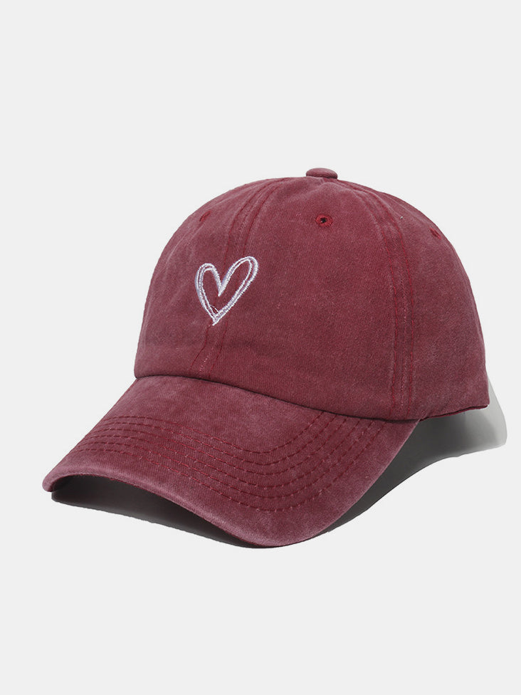 Embroidered Heart Washed Cotton Baseball Cap