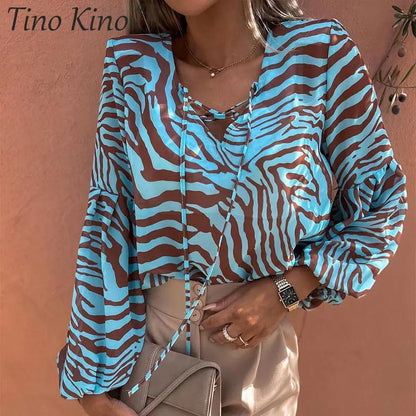 Zebra V-neck Women Blouse