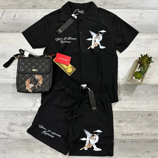 Fun Angel Letter Print Shirt and Shorts Set