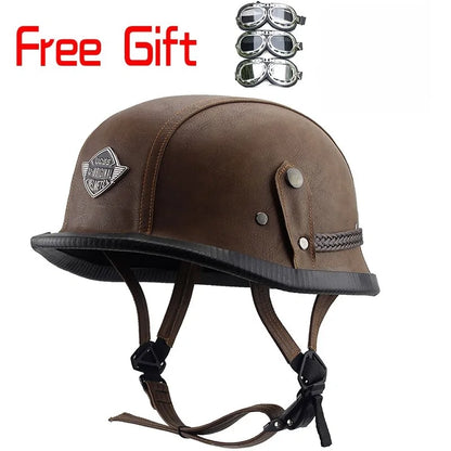 Retro Leather Half Cruise German Helmet For Motorcycle