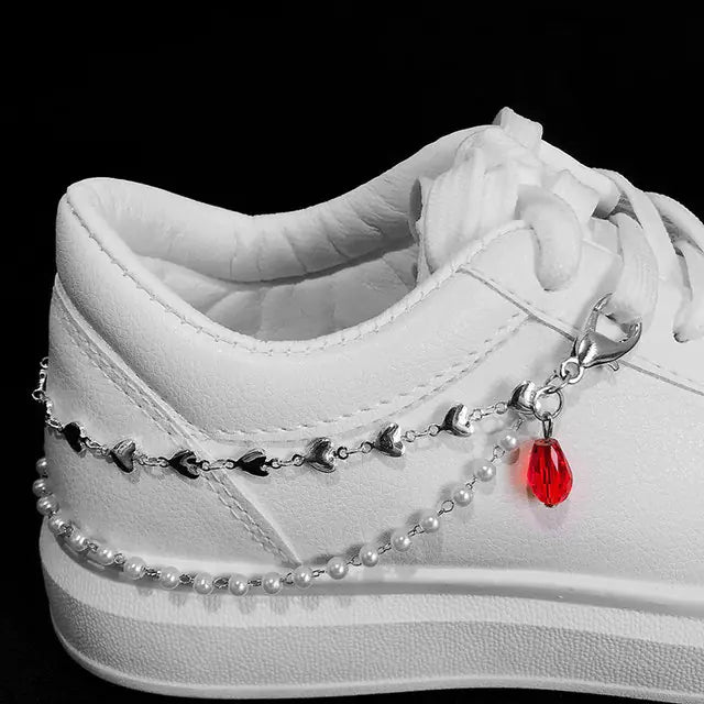 Double Layer Pearls Heart Shoe Buckles