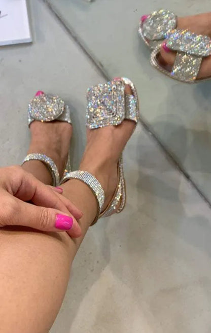 Silver Square Circle Sandals