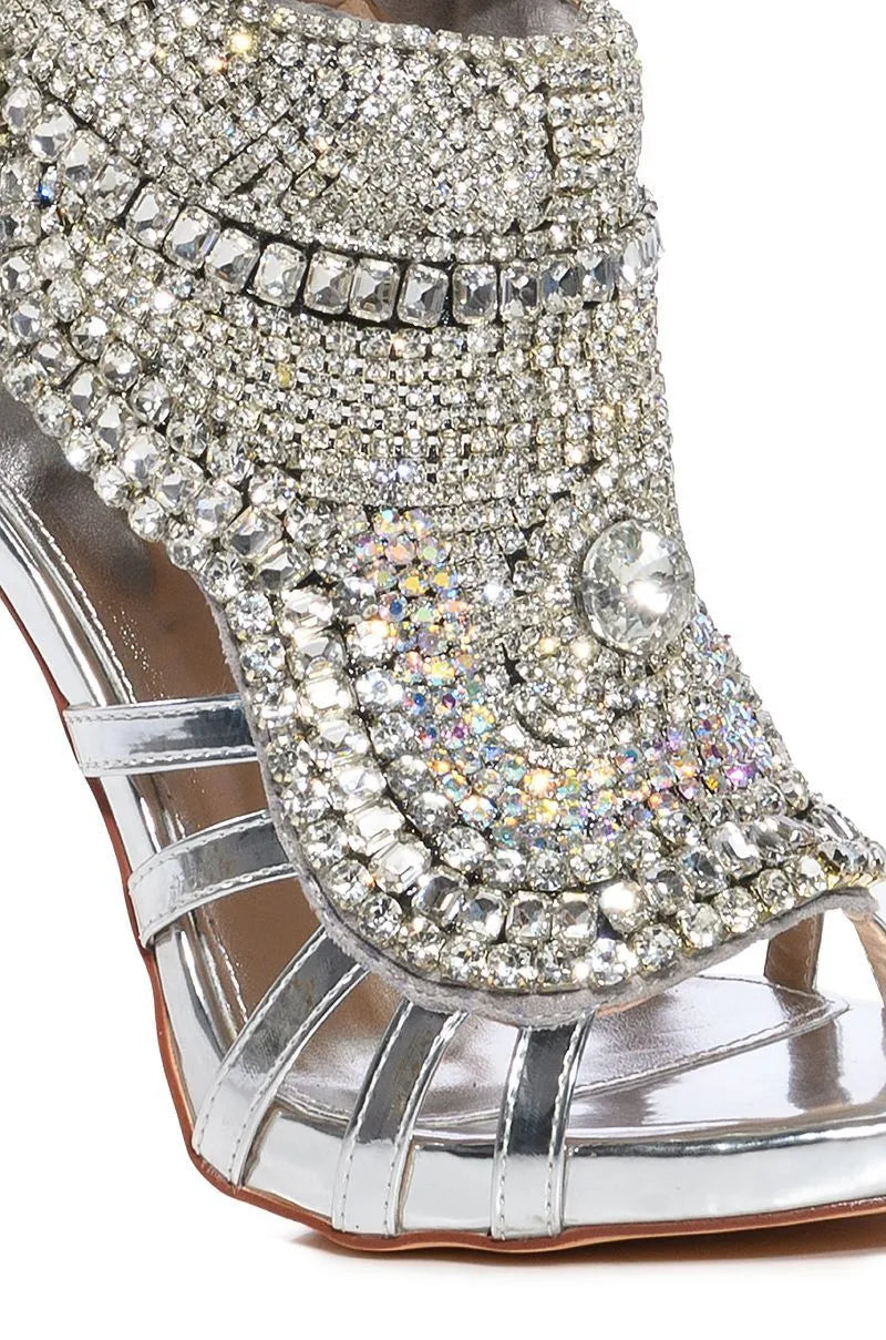 Diamond-studded cutout high-heeled sandals