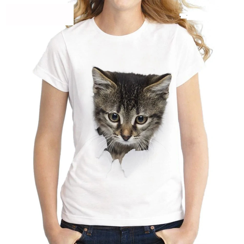 Lovely 3D Cat Print Casual Harajuku Women Summer T-shirt