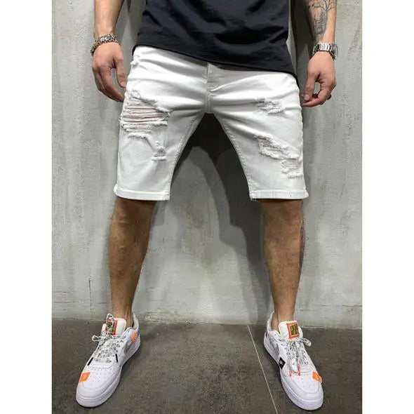 Slim Fit Men's Denim Pants with Holes