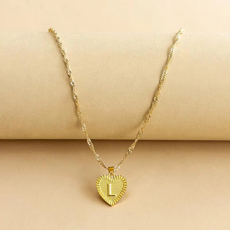 Initial Letter Heart Pendant Necklace