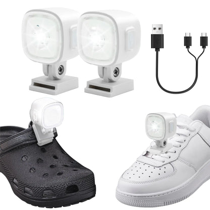 Vergissm Headlights for Croc 2 Pcs Rechargeable Croc Light for Shoes Waterproof Flashlights for Croc Kids Adults Super Bright LED Shoes Light 4 Light Modes Light Up Charm Accessories (White)