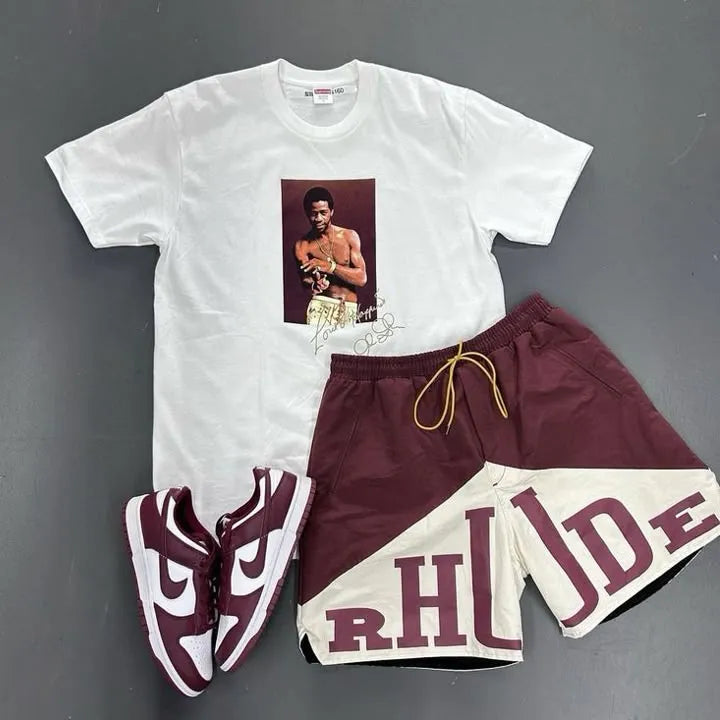 Rhude Brown Rock Singer T-Shirt And Shorts Co-Ord