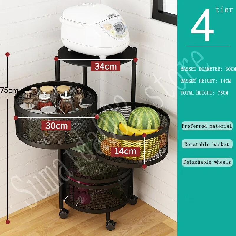 Multi-layer Round Rotatable Fruit Storage Basket Shelf