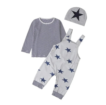 Newborn Baby Boy Clothes  Long Sleeve Tops + Suspender Pants + Hat