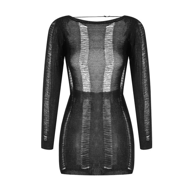 See-Through O-neck Long Sleeve Dress