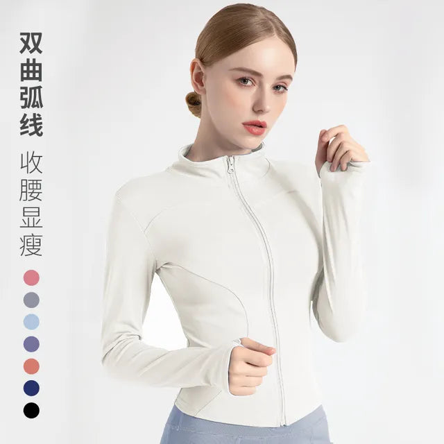 Long Sleeve Sports Jacket Women Zip Fitness Yoga Shirt