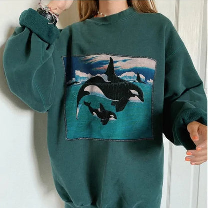 HipHop Ocean Whale Printed Hoodies