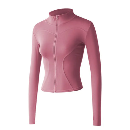 Long Sleeve Sports Jacket Women Zip Fitness Yoga Shirt