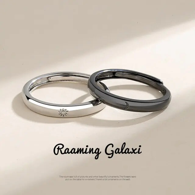 JWER Blue Drop Glaze Sun Moon Couple Rings