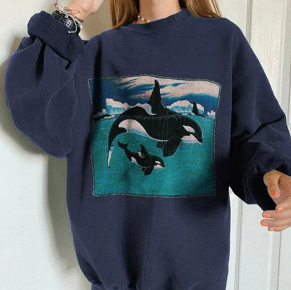 HipHop Ocean Whale Printed Hoodies