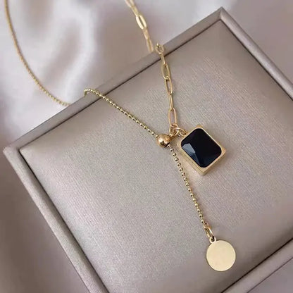 Black Gem Square Necklace