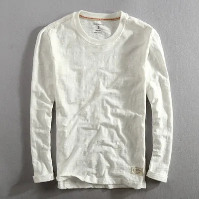 Vintage Bamboo Cotton Long Sleeve O-neck T-shirt: Men's Casual Spring/Autumn Fashion