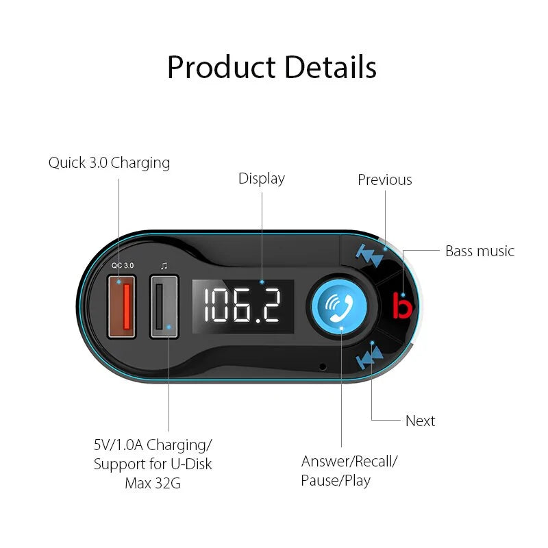 FM Modulator Bluetooth Transmitter Car Music Player