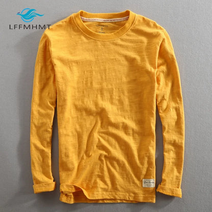 Vintage Bamboo Cotton Long Sleeve O-neck T-shirt: Men's Casual Spring/Autumn Fashion