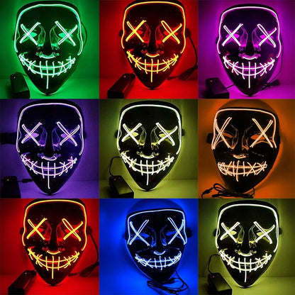 LED Purge Mask: Halloween Costume DJ Party Light Up Glow-in-the-Dark Masks (10 Colors)