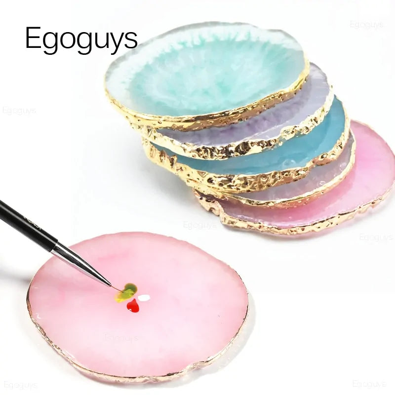 Round Resin Agate Stone Nail Color Palette Gel Polish