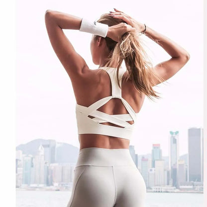 White Strap Push Up Sports Bra: Women's Gym Yoga Athletic Vest Underwear