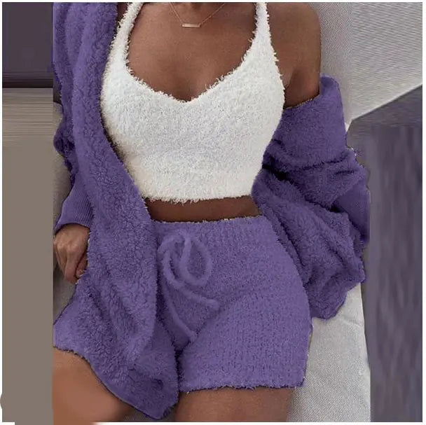 Fluffy Three Piece Set Lounge Sexy Outfits