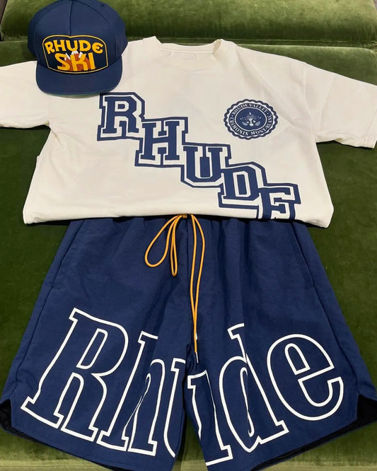 RHUDE Simple Letters Printed T-Shirt And Shorts Co-Ord