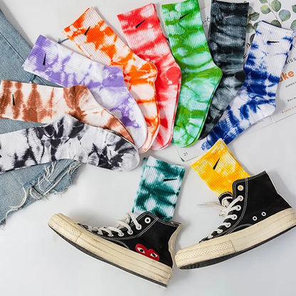 Women Tie-dye Middle Tube Socks