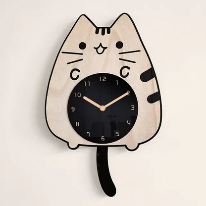 3D Wooden Cartoon Cats Wall Clock