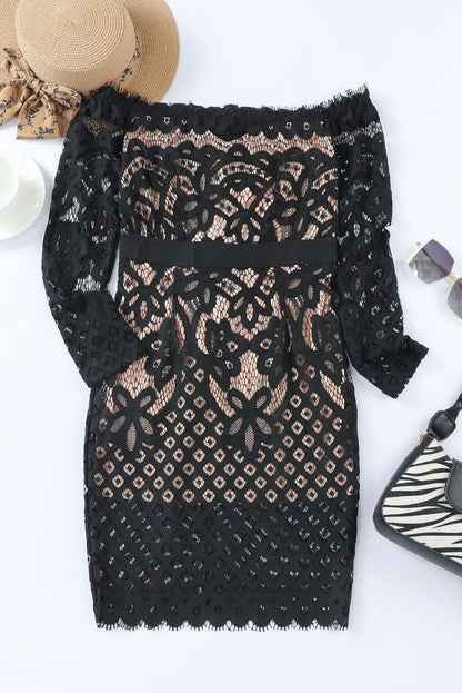 Off-Shoulder Long Sleeve Lace Dress